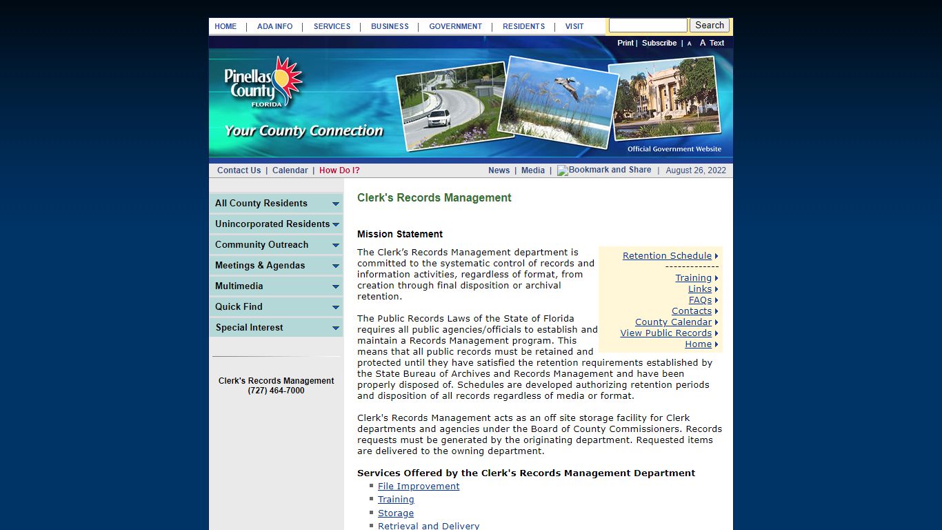 Pinellas County, Florida, Records Management